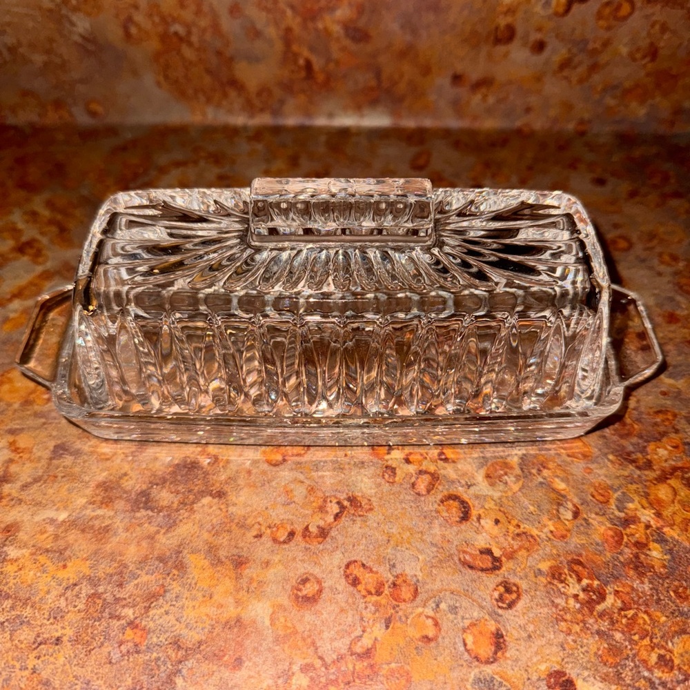 Vtg GORHAM CRYSTAL “Althea” German Cut Crystal Fancy Butter Dish DISCONTINUED